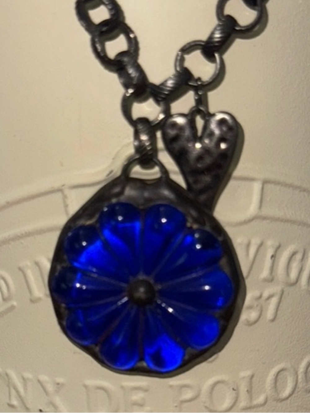 Vintage Soldered Glass Flower Pendant .